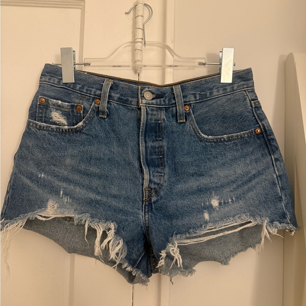 Levi's 501 Blue Jean Shorts with Distressed Details